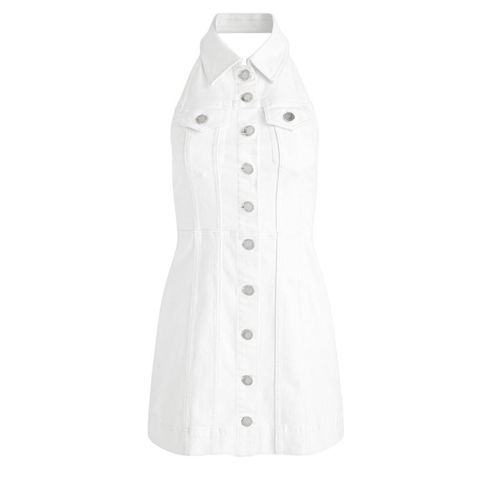 Alice + Olivia Kendall Denim Halter Mini Dress US 6 White Cowgirl Western Boho - Picture 2 of 15